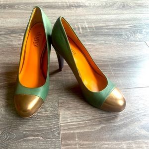 Gold and green Joy and Peace heels